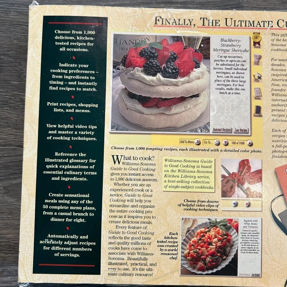Williams Sonoma Culinary Gift Set Healthy Main Dishes Cookbook Apron 1996 VTG